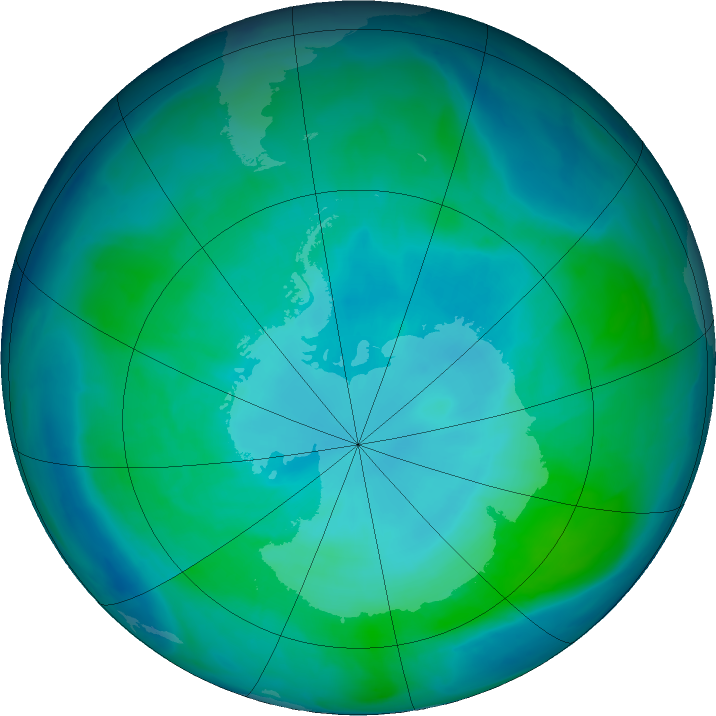 Antarctic ozone map for 27 January 2016